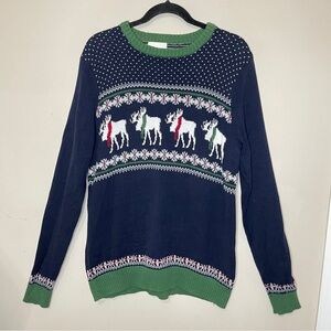ASPEN Men’s Reindeer Fair Isle Holiday Sweater in Navy Blue